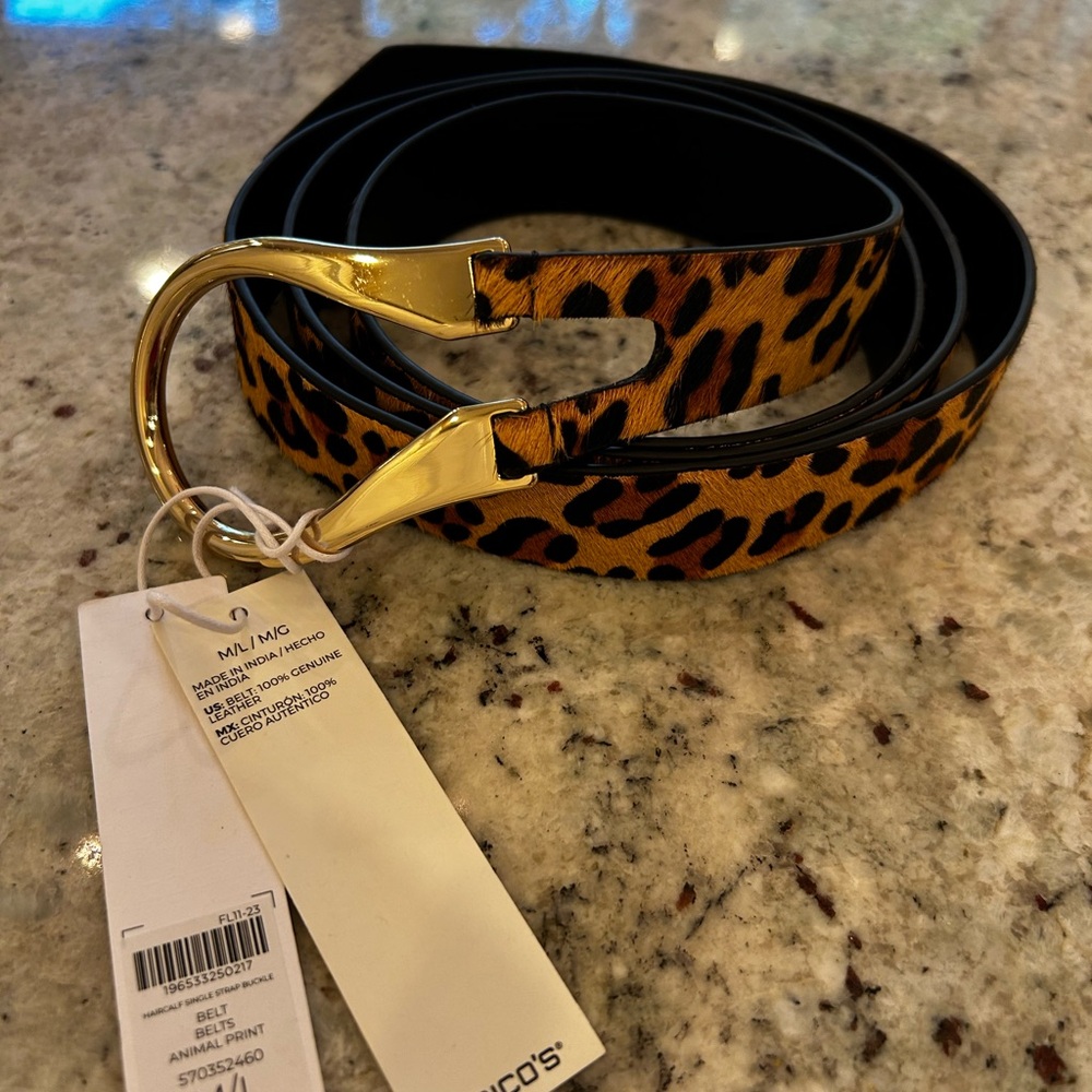 Chico's Leopard Pattern Belt with Gold Accent